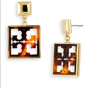 NWOT Tory Burch Square Tortoise Dangle Earrings